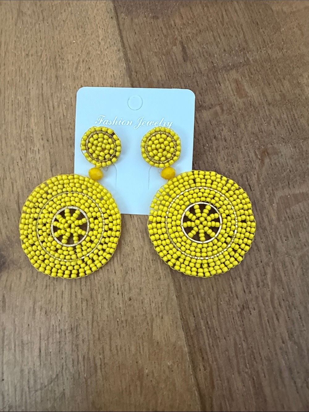 Fashion Jewelry Yellow Beaded Disc Drop Earrings